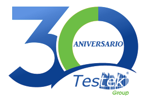 Logo Aniversario de Grupo Testek de 2018
