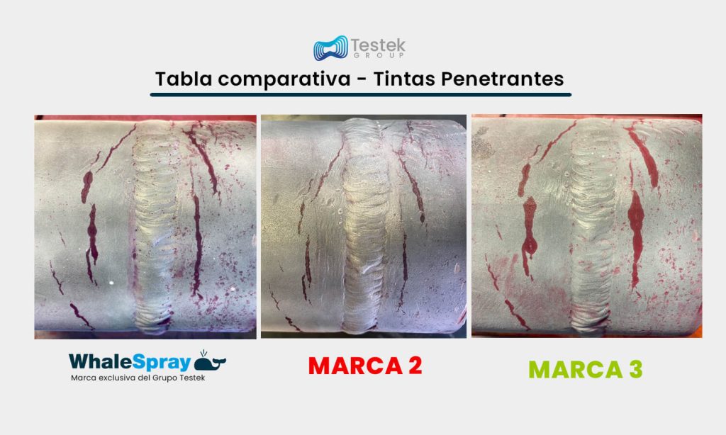 Tabla de ensayo de tinta penetrante en soldaduras