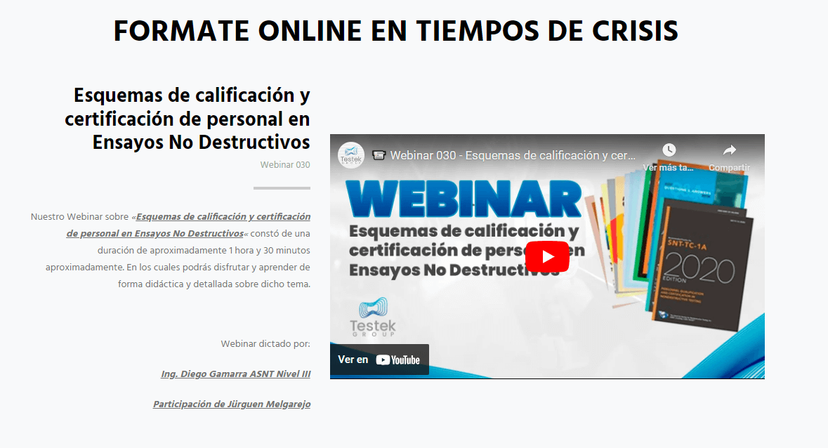 Webinars gratuitos dentro de la plataforma NDT In House