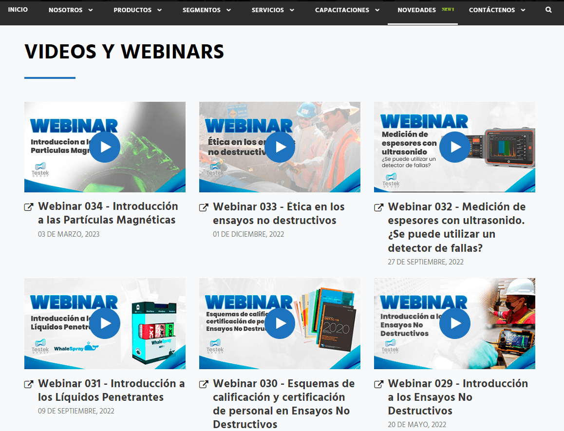 Webinars gratuitos dentro de la plataforma NDT In House